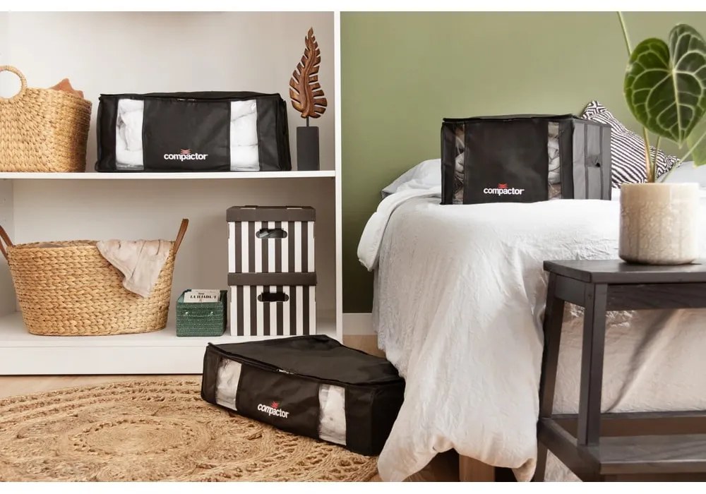 Czarny pojemnik na ubrania pod łóżko Compactor XXL Black Edition 3D, 145 l