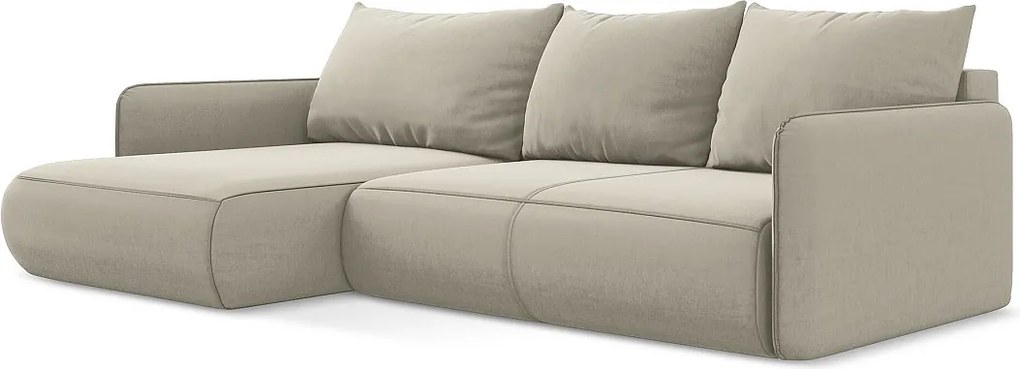 Narożnik lewostronny z funkcją spania - z tkaniny welwetowej - perłowy - NANEA