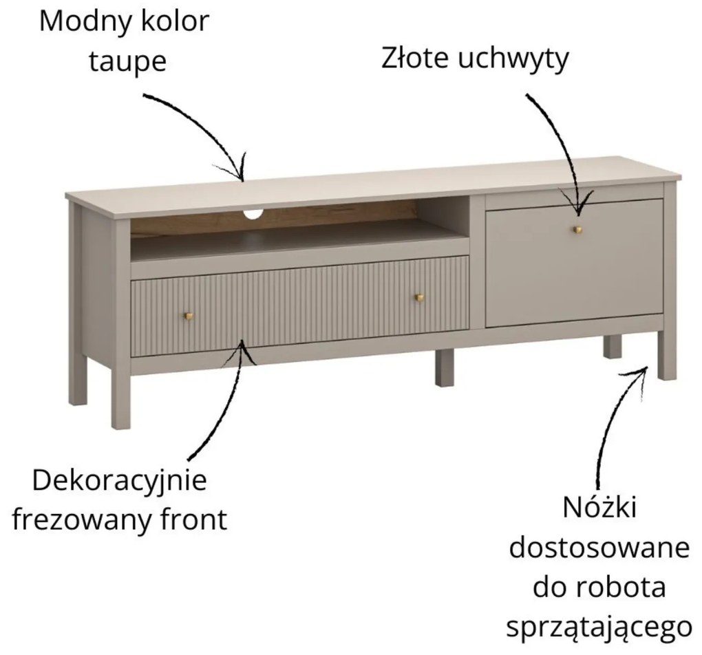 Szafka RTV z Szufladą do Salonu SELVIO 160 cm Taupe Ryflowana Nowoczesna