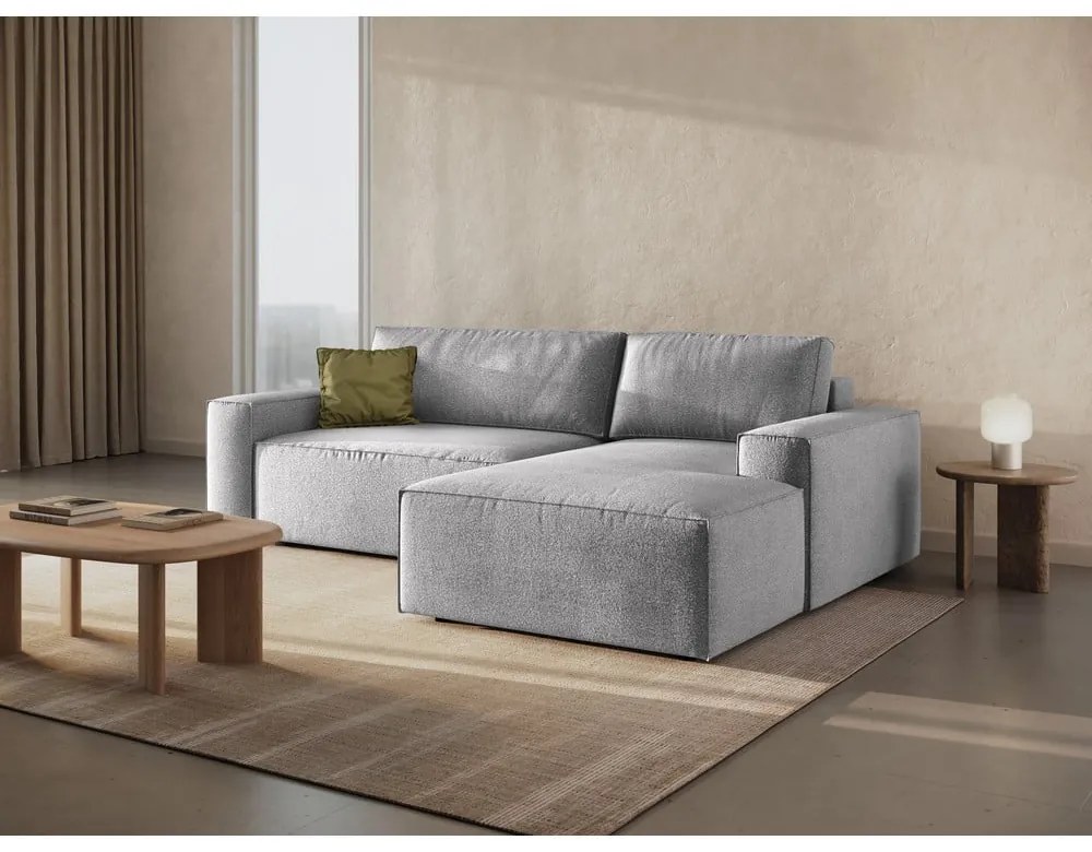 Jasnoszary rozkładany narożnik z materiału bouclé (prawostronny) Jodie – Micadoni Home