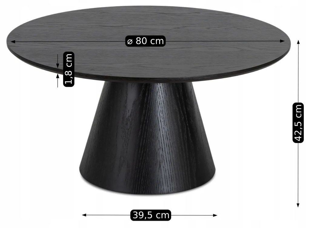 Stolik Kawowy CASSANDER MAX 80 cm Czarny Nowoczesny Loft