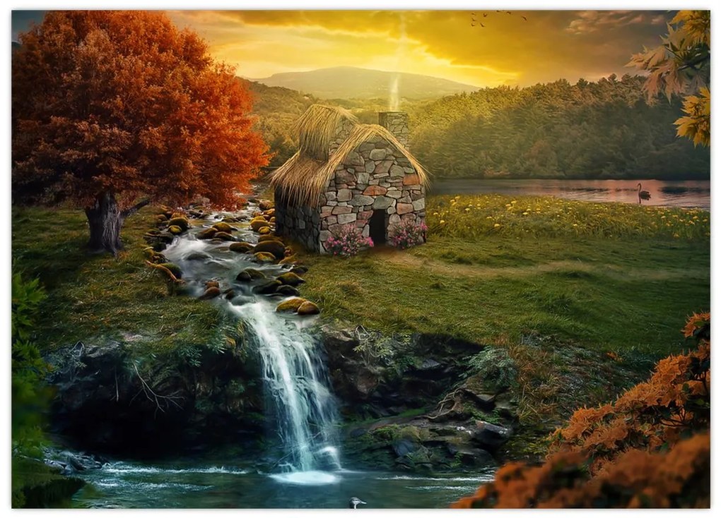 Obraz domku w bajkowym krajobrazie (70x50 cm)