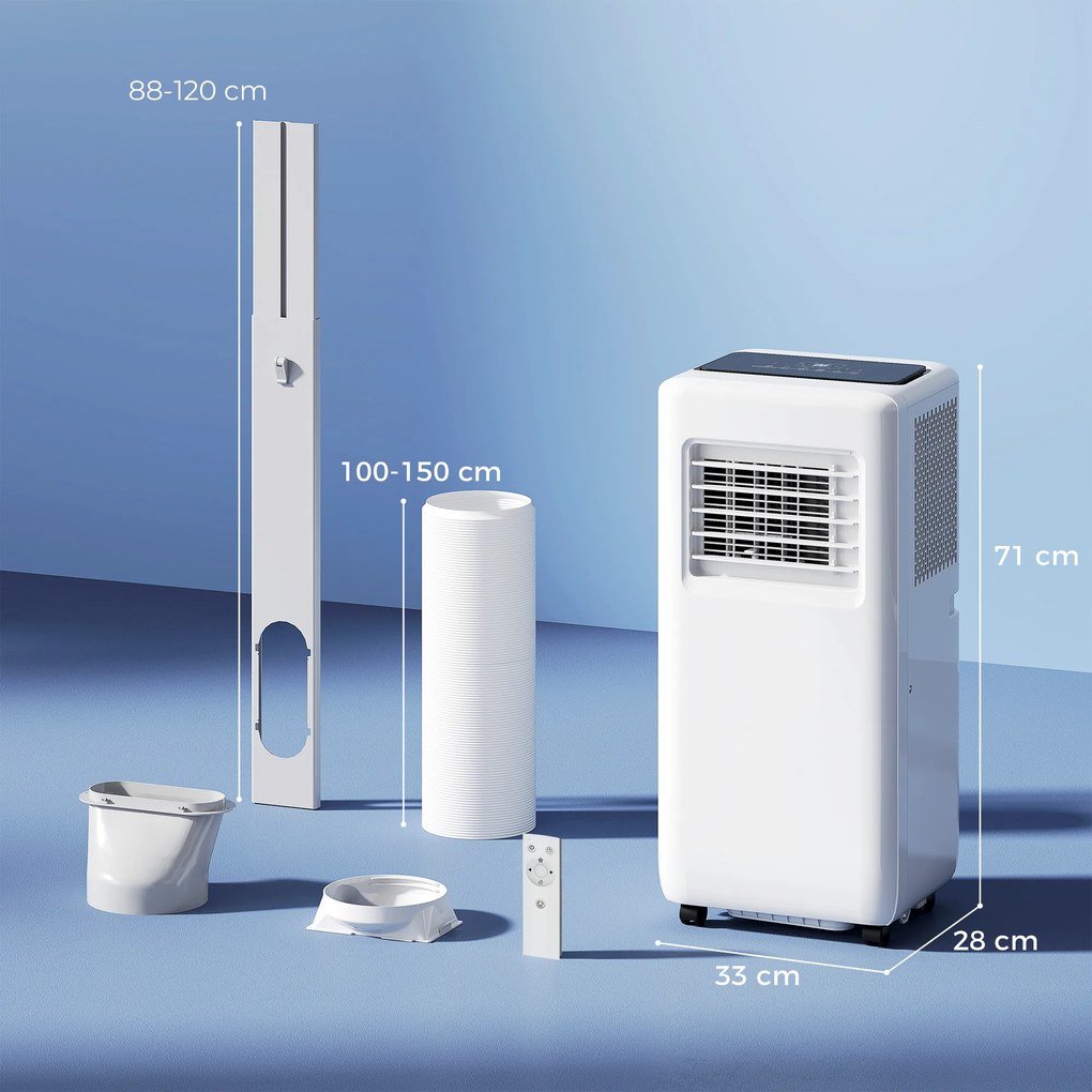 HOMCOM Przenośna klimatyzacja, różne ustawienia, wyświetlacz LED, timer, koła, Biały