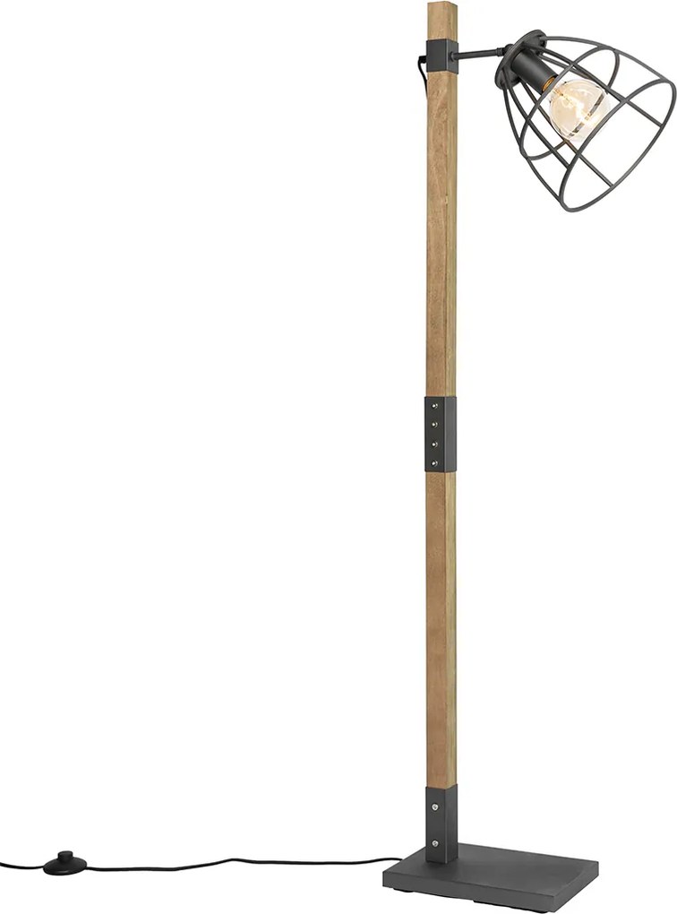 Industrialna lampa podłogowa ciemnoszara z drewnem - Arthur