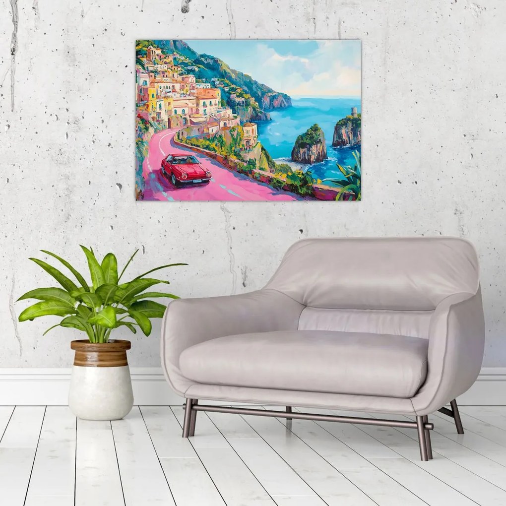 Obraz - Różowa droga przy wybrzeżu (70x50 cm)