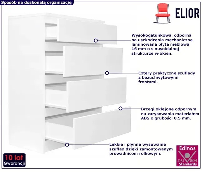 Biała nowoczesna komoda z szufladami - Carel 5X