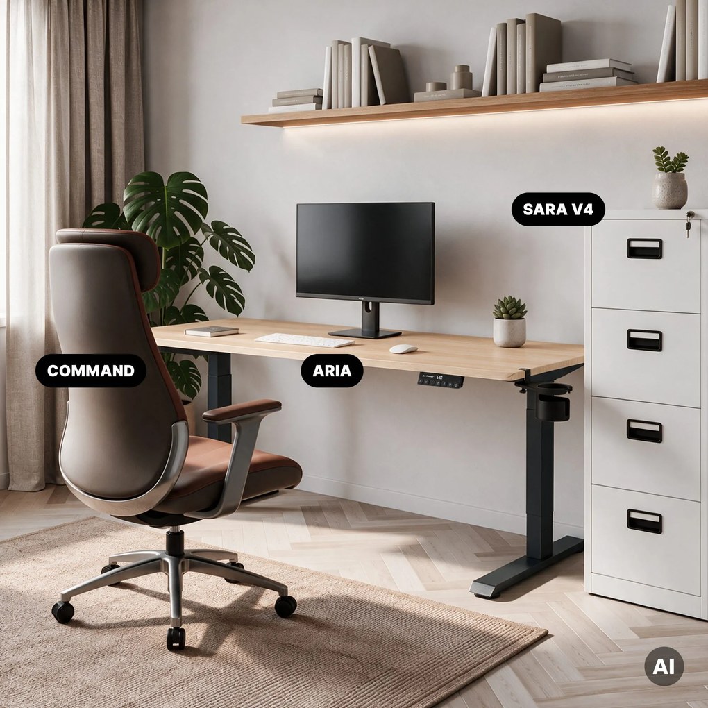 Biurko elektryczne z regulacją wysokości ergonomiczne antracytowe/dąb sonoma,1600x800 mm: ARIA