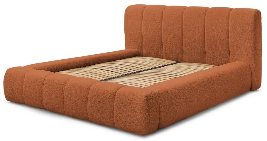 Pomarańczowe tapicerowane łóżko dwuosobowe ze schowkiem i stelażem 140x190 cm Denali – Bobochic Paris