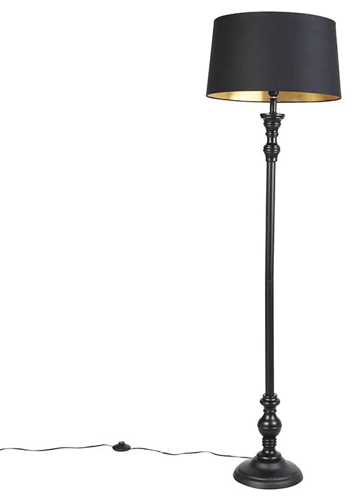Lampa stojąca z abażurem z bawełny czarna ze złotem 45 cm - Classico