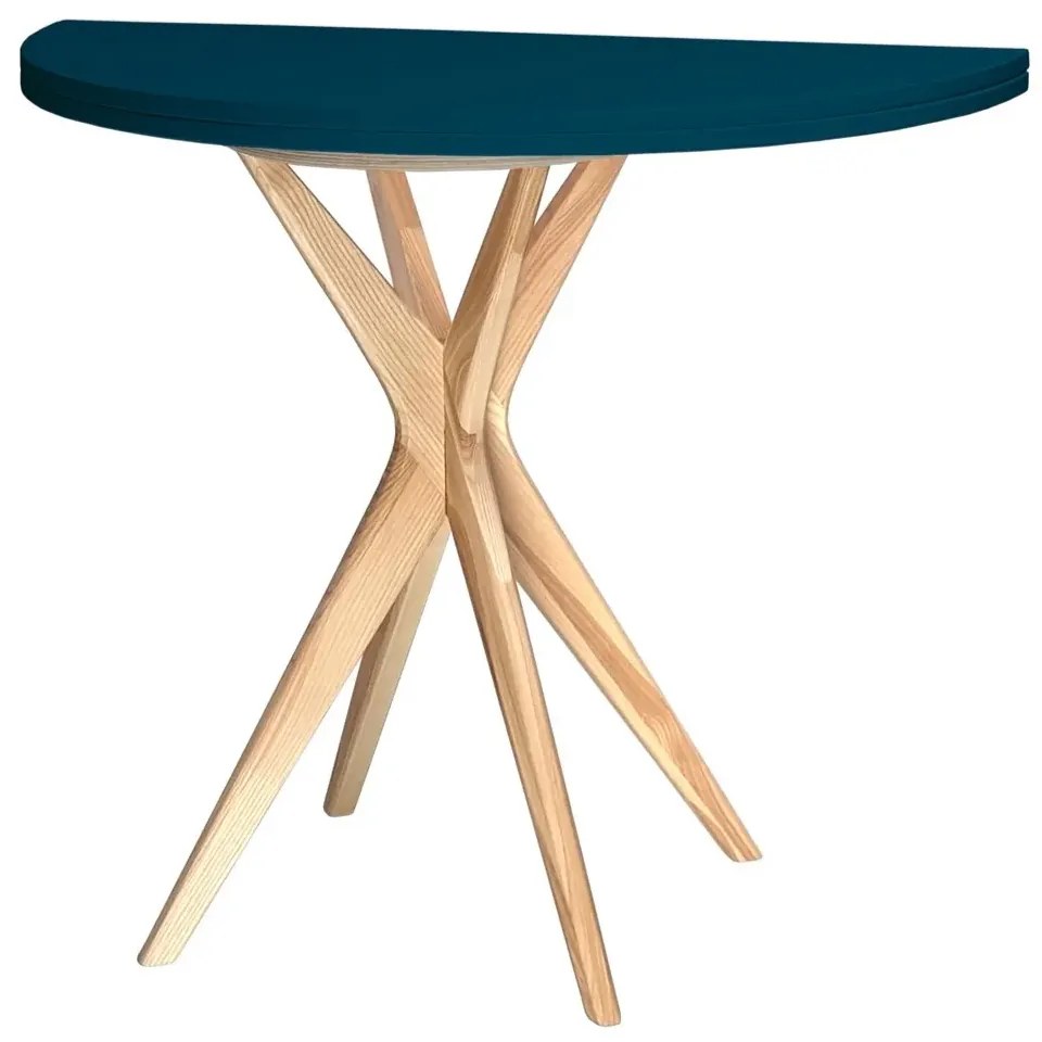 Stół półokrągły CUTTI 90x90 rozkładany petrol blue/jesion RAGABA