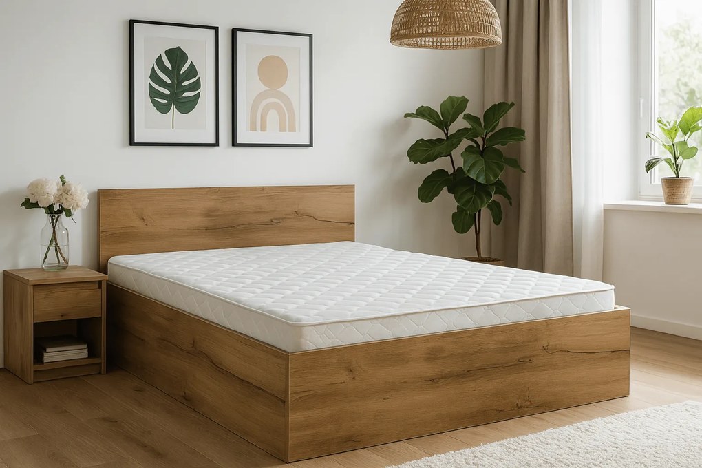 Łóżko SOFIA 180 x 200 cm, dąb artisan Stelaż: Ze stelażem listwowym rolowanym, Materac: Materac Somnia 18 cm