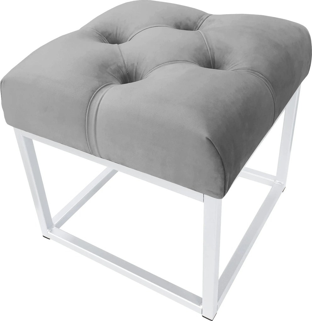 Pufa CHESTERFIELD tkanina Welur loft ławka podnóżek metal : Kolor Stelaża - Biały, Kolor tkaniny - VELVET - MG17, Typ tkaniny - Velvet
