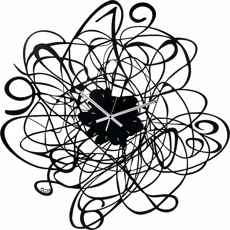 Duży zegar ścienny Doodle Ø90 cm z czarnego żelaza z cyframi i plecioną ramą Nowoczesny, dekoracyjny design Białe wskazówki Wyprodukowano we Włoszech