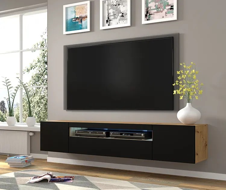 Szafka Rtv Stojąca Lub Wisząca Dąb Artisan + Czarny W3-C02