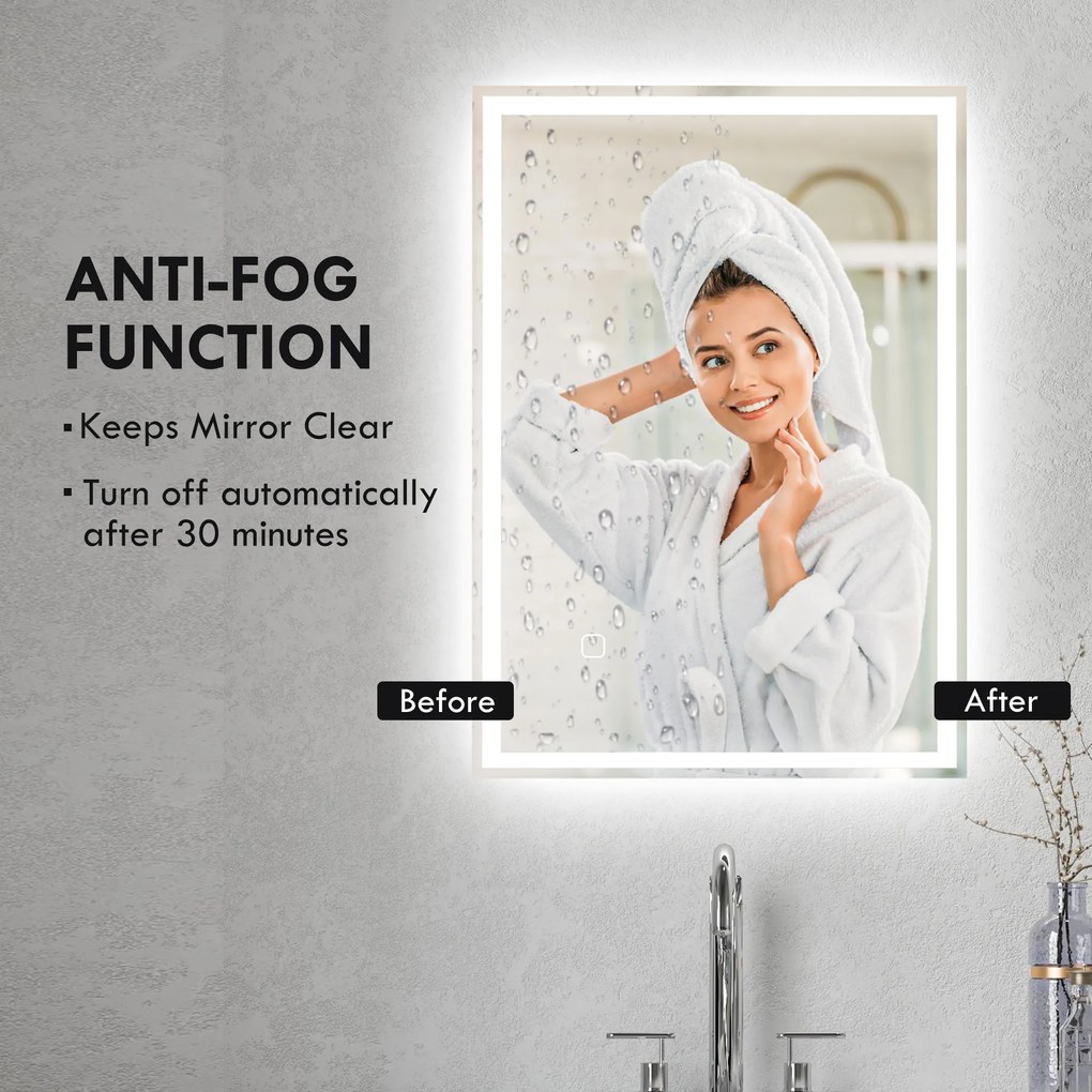 HOMCOM Lustro łazienkowe ścienne LED z dotykowym przełącznikiem, Białe