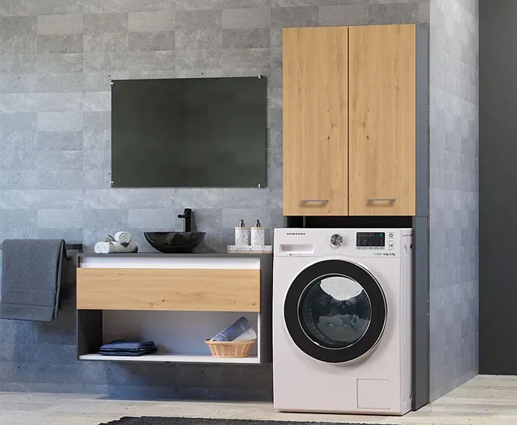 Szafka na pralkę z półkami antracyt + dąb artisan W3-A97