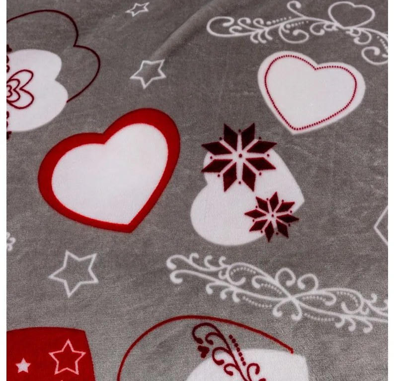 2x Szary świąteczny koc z mikropluszu CHRISTMAS HEART 150x200 cm