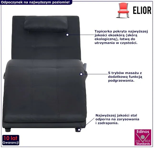 Czarny szezlong z ekoskóry z funkcją masażu H6-P62