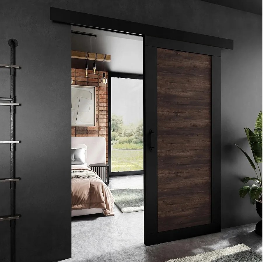 Drzwi przesuwne PALADIO 1 z maskownicą czarny i jesion ciemny 90