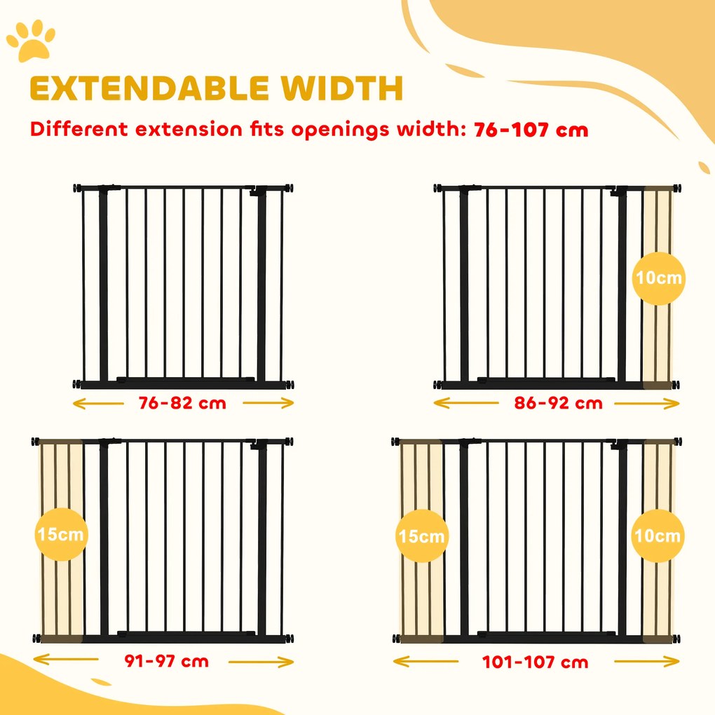 PawHut Regulowane zabezpieczenie dla psów, montaż zaciskowy, stal, 76-107 x 76 cm, czarne
