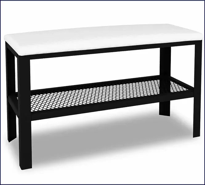 Industrialne siedzisko z półką na buty czarny + biały F1-W57