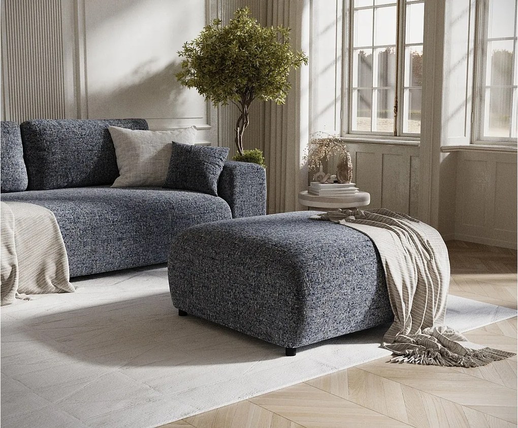 Puf w tkaninie plecionej Zanzibar - 88x88 cm - granatowy