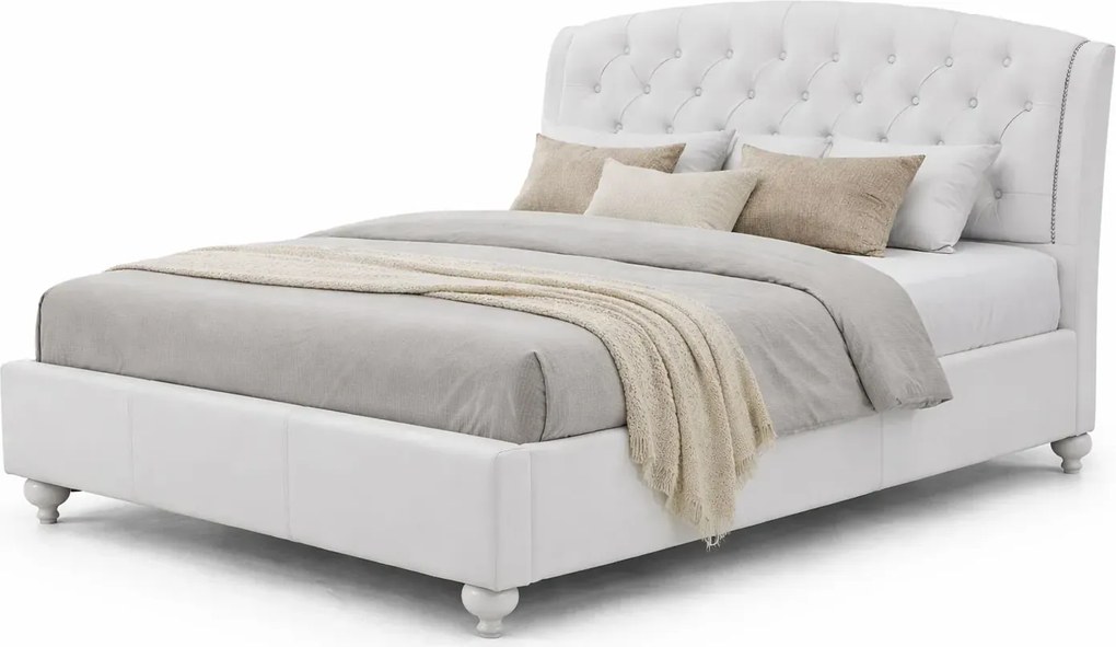 Białe łóżko tapicerowane do sypialni glamour E8-A51