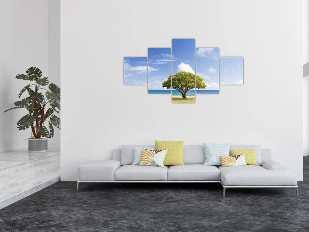 Obraz plaży z drzewem (125x70 cm)