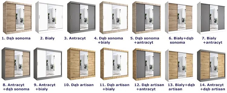 Szafa przesuwna antracyt + dąb sonoma 200 cm Thord 5X