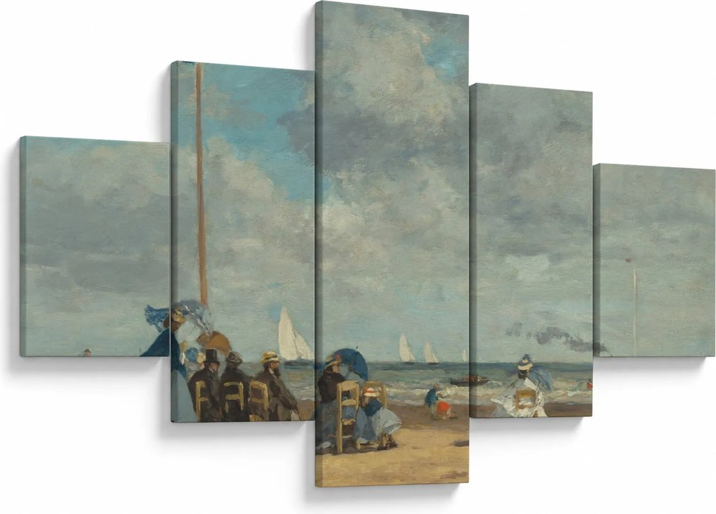 Obraz - Eugène Boudin, Beach at Trouville, reprodukcje (125x70 cm)