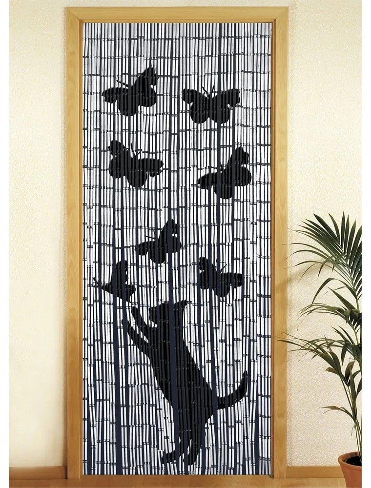 Czarno-szara bambusowa zasłona do drzwi 200x90 cm Cat and Butterfly – Maximex