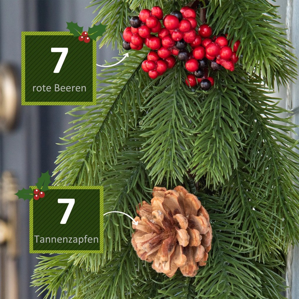 HOMCOM 1,9 m sztuczna girlanda świąteczna dekoracja z szyszkami i jagodami, na schody i kominek, PE, zielony | Aosom PL