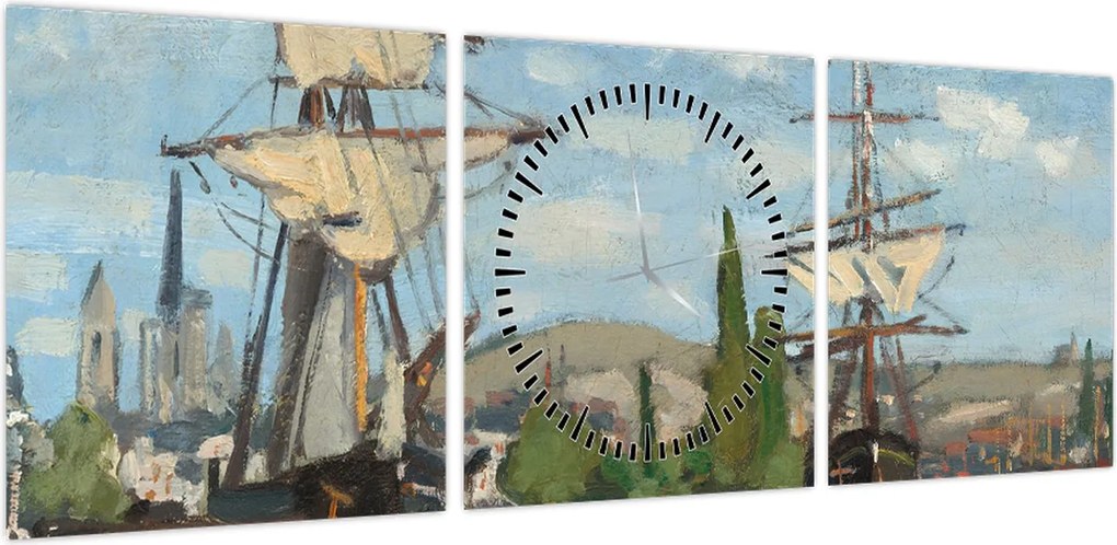 Obraz - Claude Monet, Ships Riding on the Seine at Rouen, reprodukcje (z zegarem) (90x30 cm)