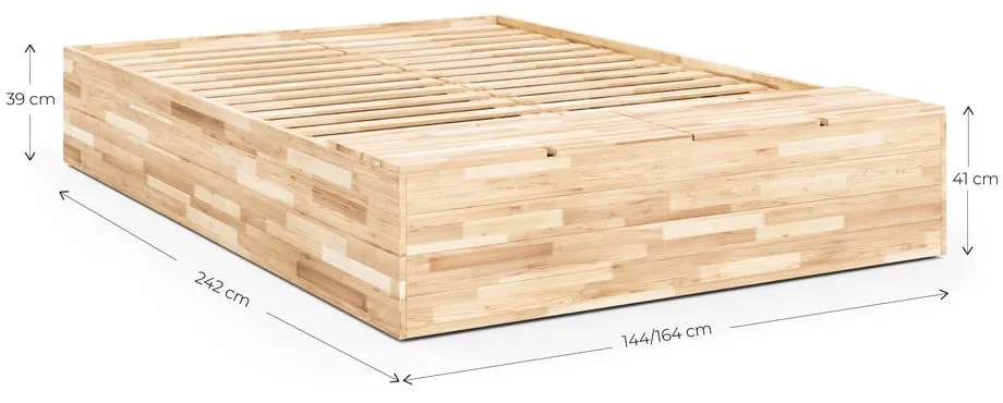 Łóżko dwuosobowe z litego drewna sosnowego ze schowkiem i stelażem 140x200 cm Basement Bed – Karup Design