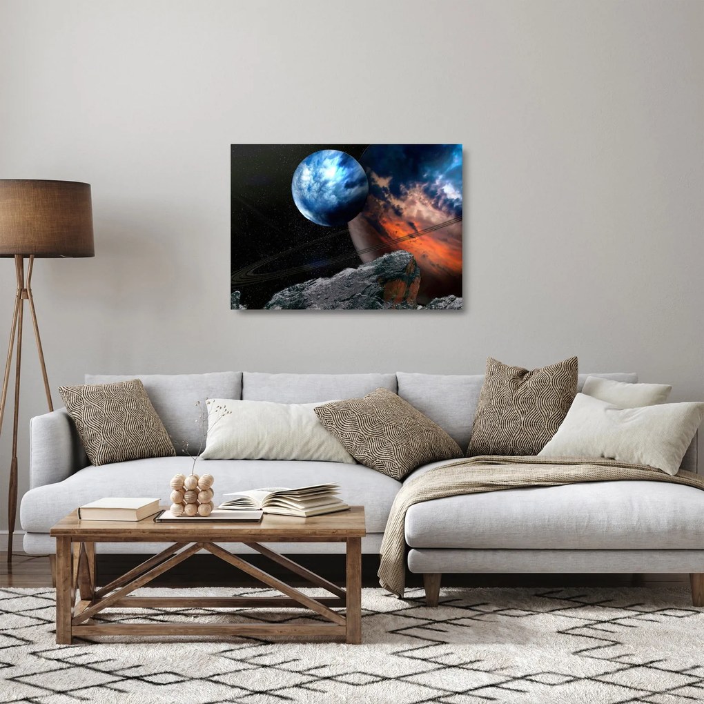 Obraz na szkle planety w kosmosie (70x50 cm)