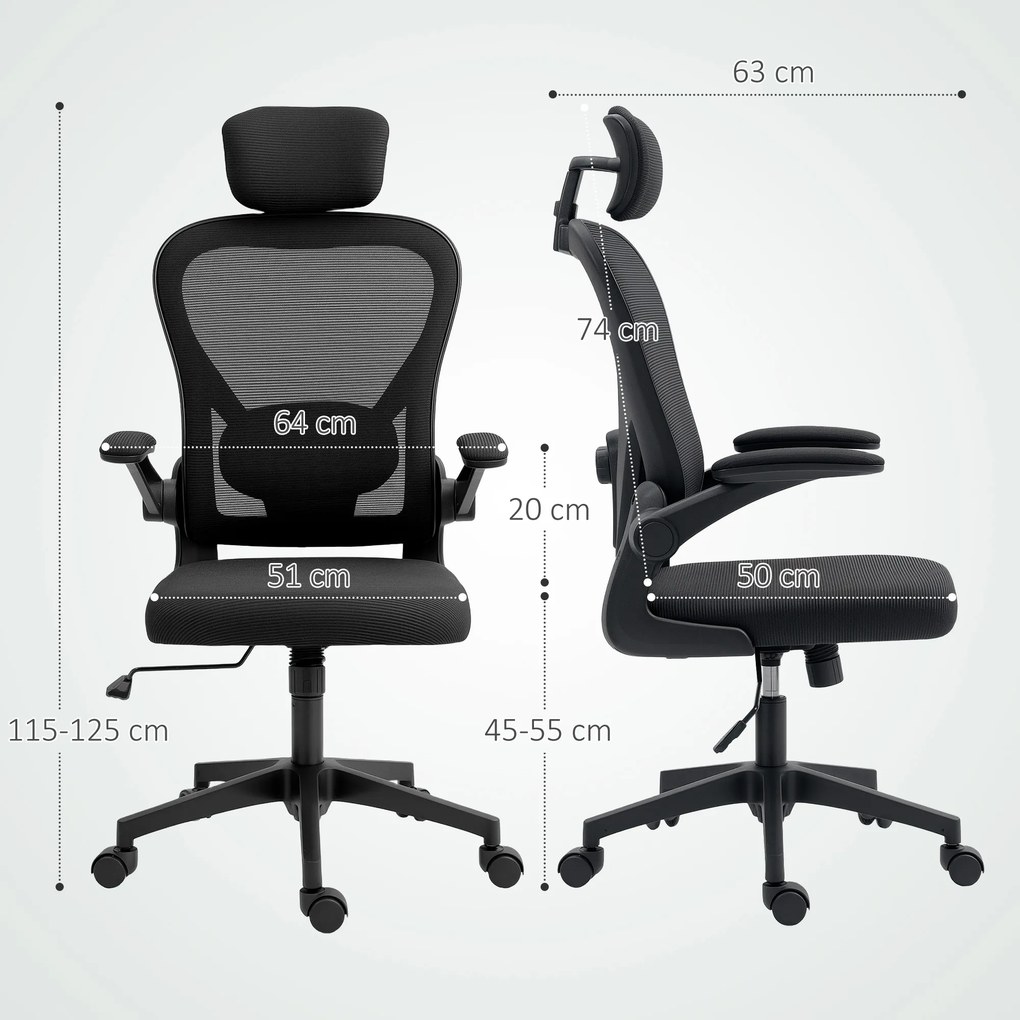 HOMCOM Fotel biurowy ergonomiczny z regulacją podłokietników i wsparciem lędźwiowym fotel do pracy czarny | Aosom PL