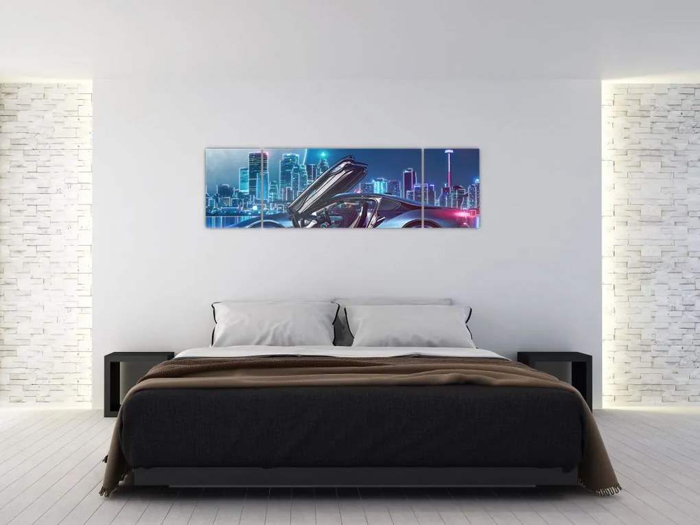 Obraz samochodu wyścigowego w nocy (170x50 cm)