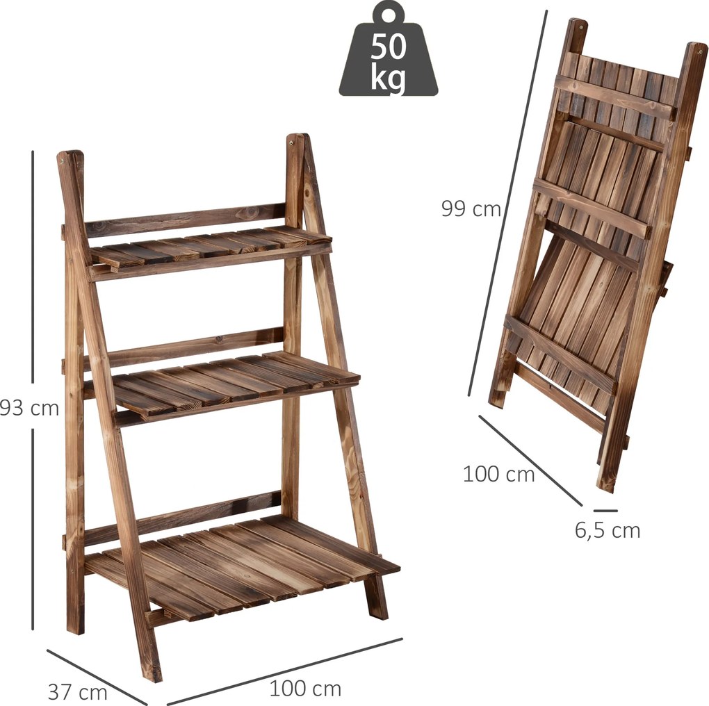 Outsunny Stojak na Kwiaty Drewniany Regał Kwietnik Wypalany Design do Ogrodu Balkonu 60x37x93cm | Aosom PL