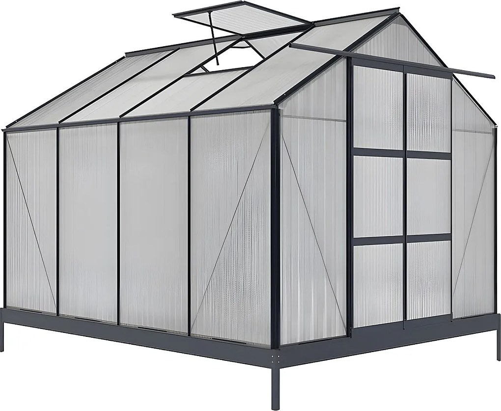 Szklarnia ogrodowa z poliwęglanu 7.5 m² GREENEA II z podstawą - Antracyt
