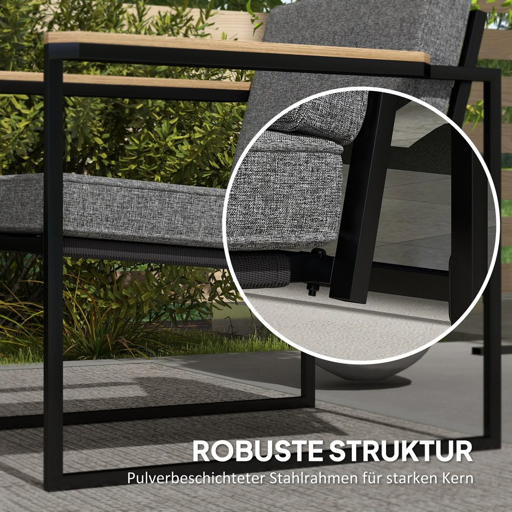 Outsunny Zestaw Mebli Ogrodowych dla 4 Osób Wodoodporny, ze Sofą 2-osobową, 2 Krzesłami i Stolikiem, Szary