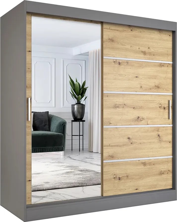 Szafa przesuwna 180 cm antracyt + dąb artisan D7-P07