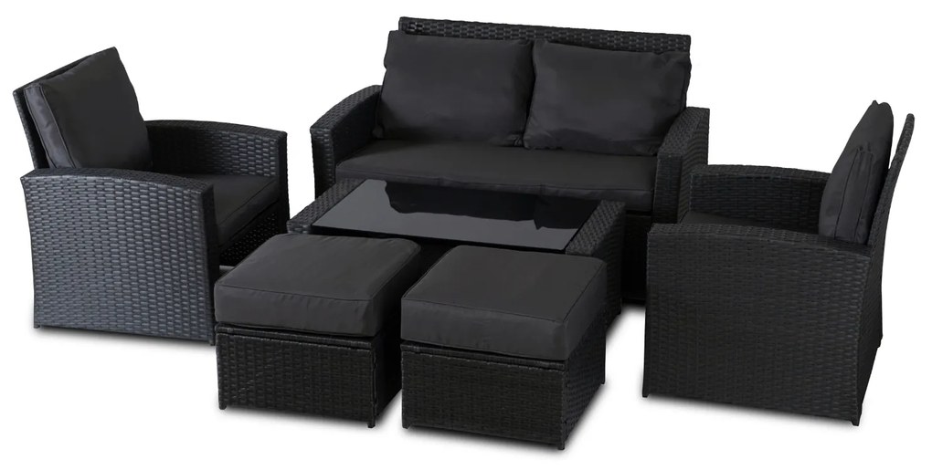 Zestaw Mebli Ogrodowych FLORYDA Ciemnoszary Sofa Krzesła Pufy Stolik Tarasowy Technorattan Nowoczesny