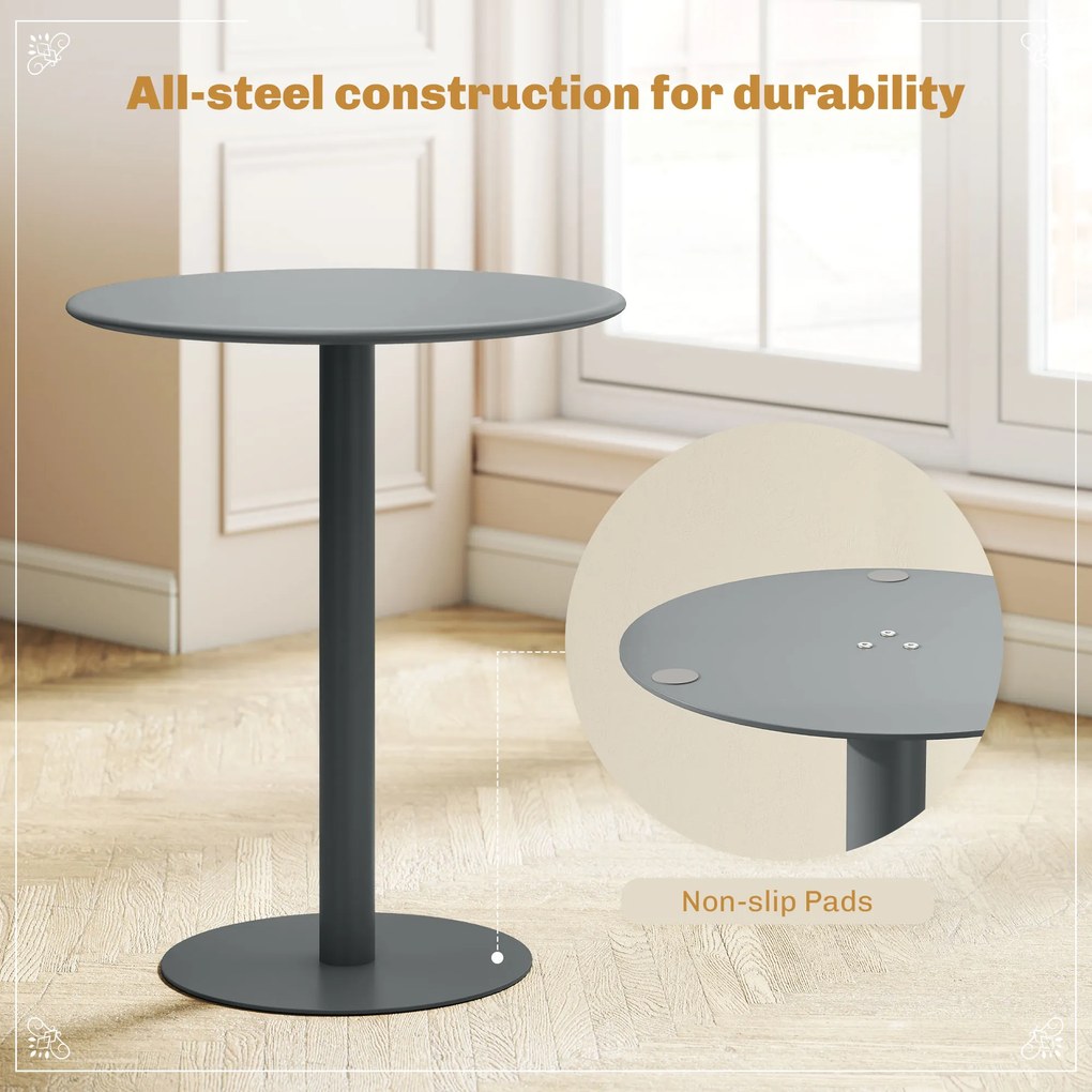 HOMCOM Okrągły stół dla 2 osób, stalowy, do wnętrz i na zewnątrz, szary | Aosom PL