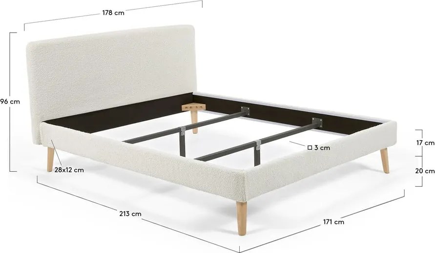 Jasnoszare łóżko dwuosobowe Kave Home Lydia, 160 x200 cm