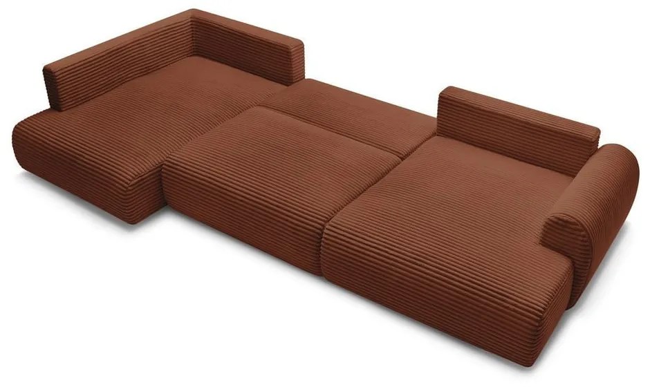 Ceglasty sztruksowy rozkładany/ze schowkiem narożnik (lewostronny/w kształcie litery U) Lucien – Bobochic Paris