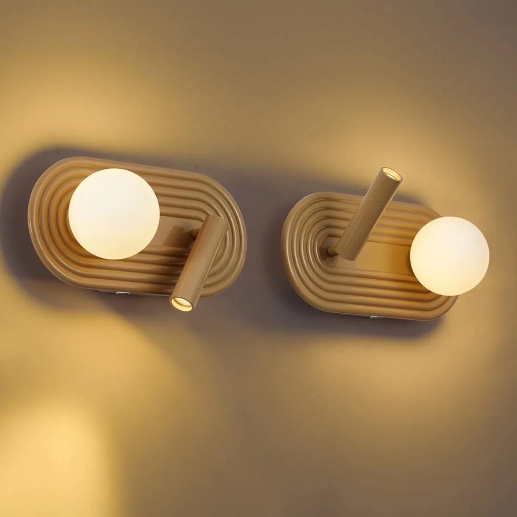 Zestaw 2 retro lamp ściennych taupe z LED z 3-stopniowym ściemnianiem i USB-C - Lila