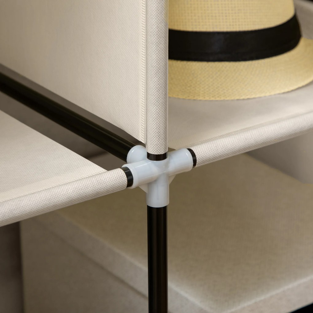 HOMCOM Szafa z tkaniny, rozwiązanie do przechowywania, 8 półek, 2 drążki na ubrania, kremowa