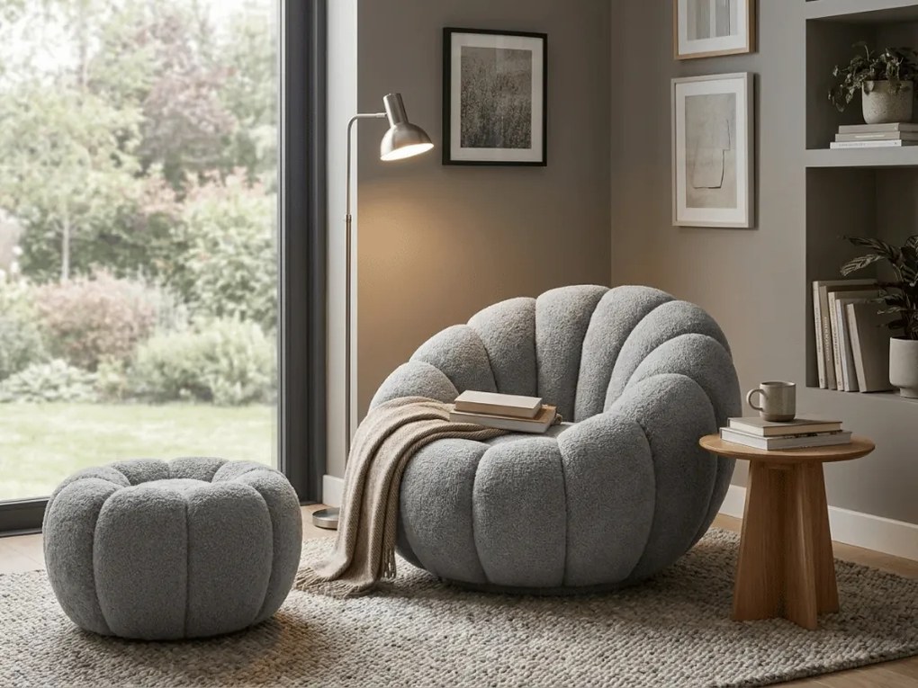 Obracjane designerskie krzesło BLOOM z podnóżkiem, szary