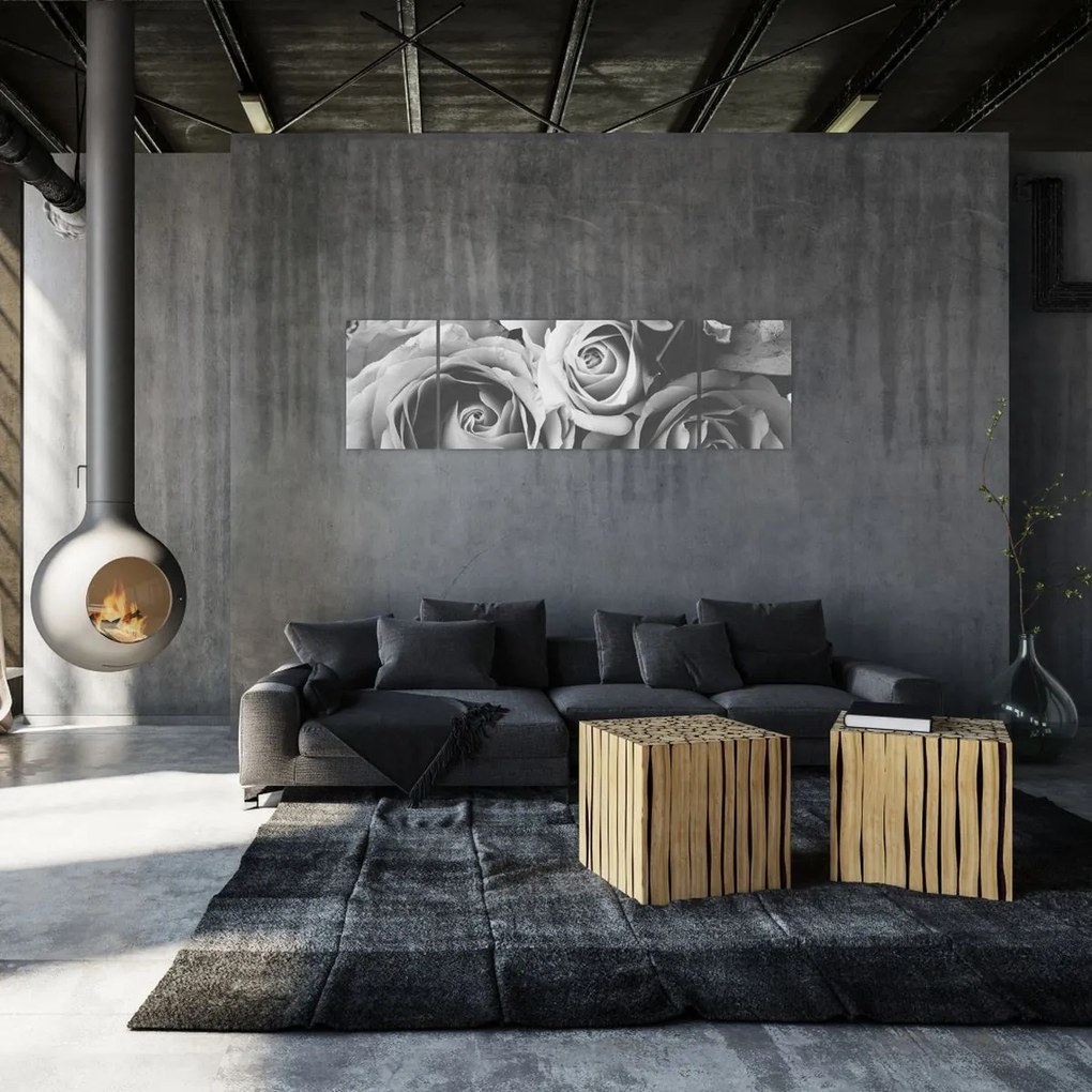 Obraz - Róża, czarno - biały (170x50 cm)