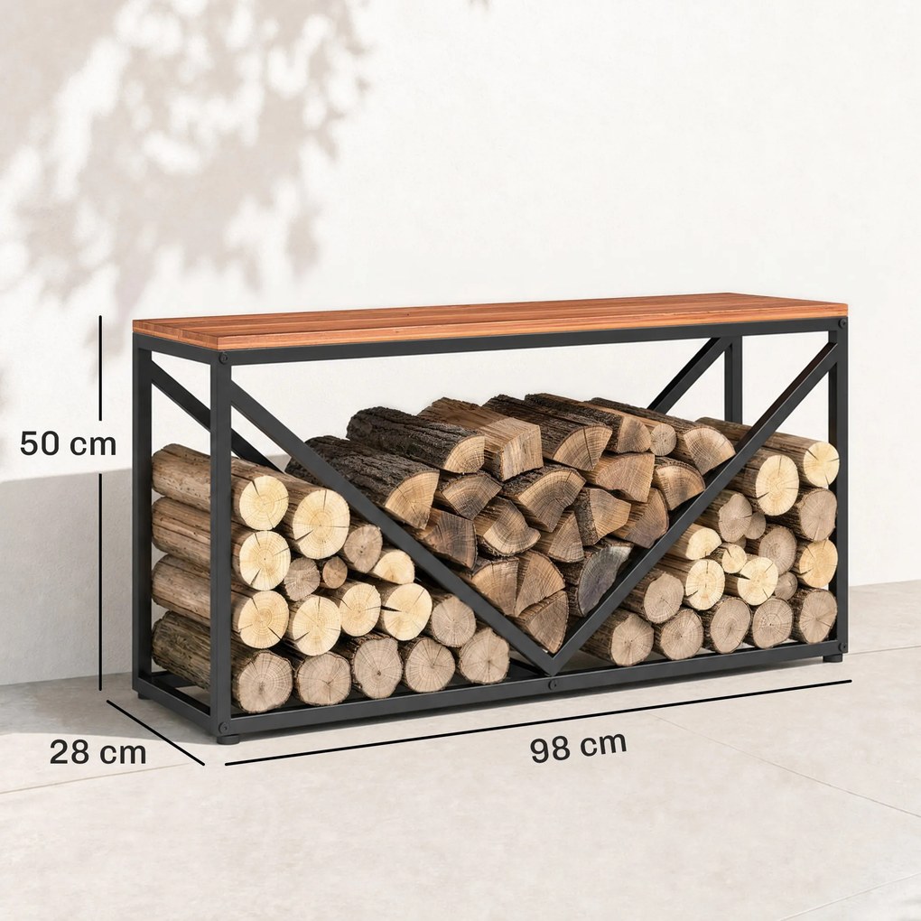 Outsunny 2-in-1 stojak na drewno do wnętrz 98 x 28 x 50 cm podwyższony stojak na drewno z półką przegrodą stolik boczny | Aosom PL